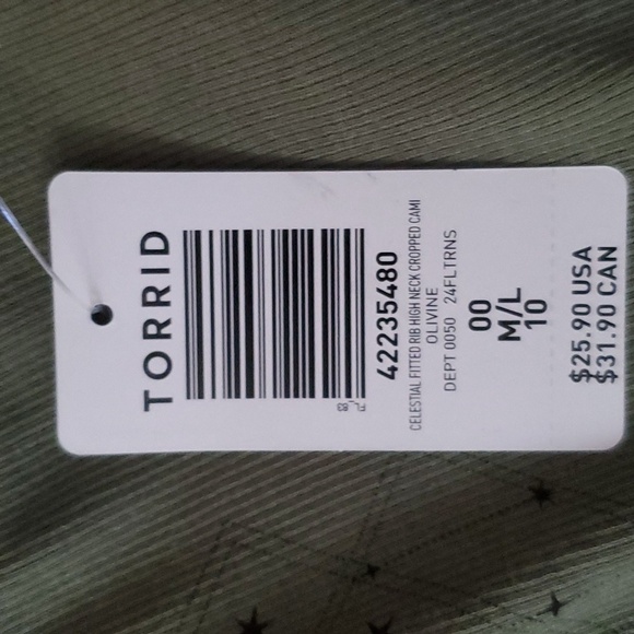 Torrid Celestial Fitted Rib High Neck Cropped Cami Olivine - Picture 12 of 14